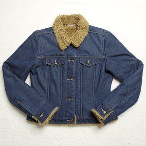 Y2k Vintage Halogen Faux Fur Lined Denim Jacket Medium Made Hong Kong Penny Lane